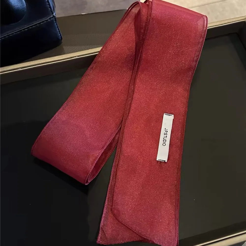 Elegant Silk Material Silk Scarf Pearl Shiny Thin Headband Korean Style Decorative Scarf Women