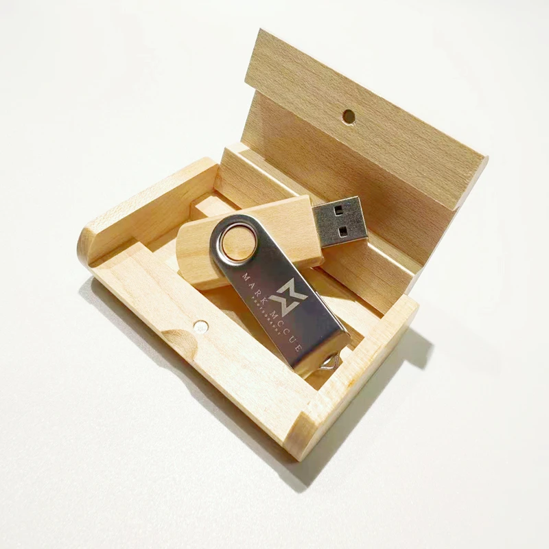 無料カスタムレーザー彫刻ロゴ入りシルバーメタルクリップUSB3.0高速フラッシュドライブ4GB 8GB 16GB 32GB 64GB 128GBとメープルボックス