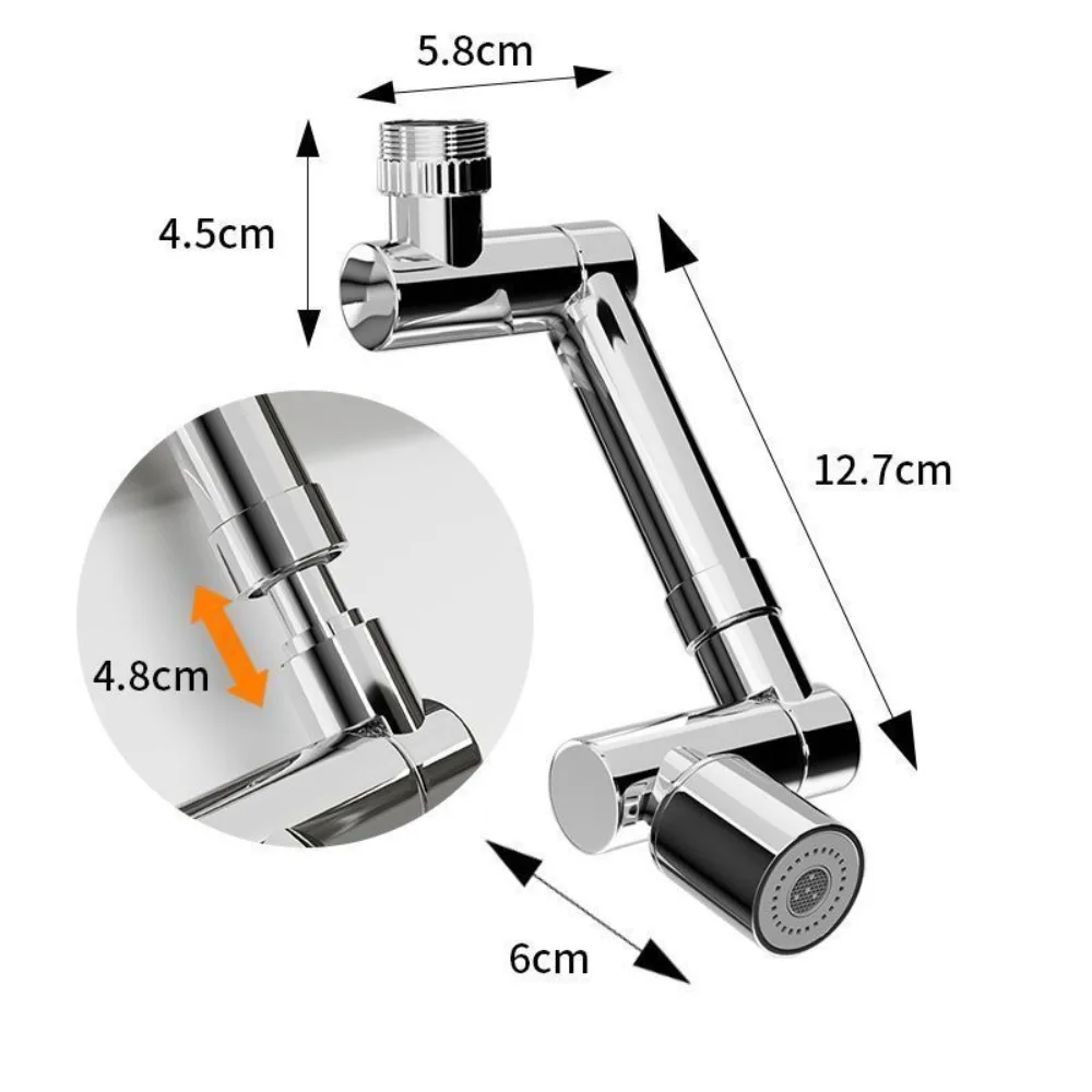 Universal Rotatable 1440° Faucet Aerator Scalable Metal Tap Splash-proof Bubbler 2 Water Outlet Mode Arm Extender Faucet Filter