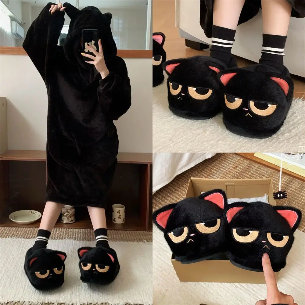Fluffy Upset Cat Slippers Indoor Plush Wrap Heels Fur Shoes Ladies Fuzzy Kitty Slipper Novelty Home Flat Mules Shoes