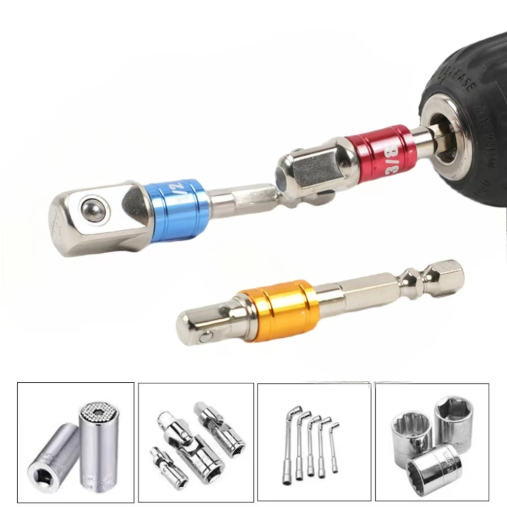 3 Pcs Drill Socket Adapter Impact Drill Extension Drill Bits Bar Socket Adapter 1/4 3/8 1/2 Size Hex Shank Square Head Drill Bit