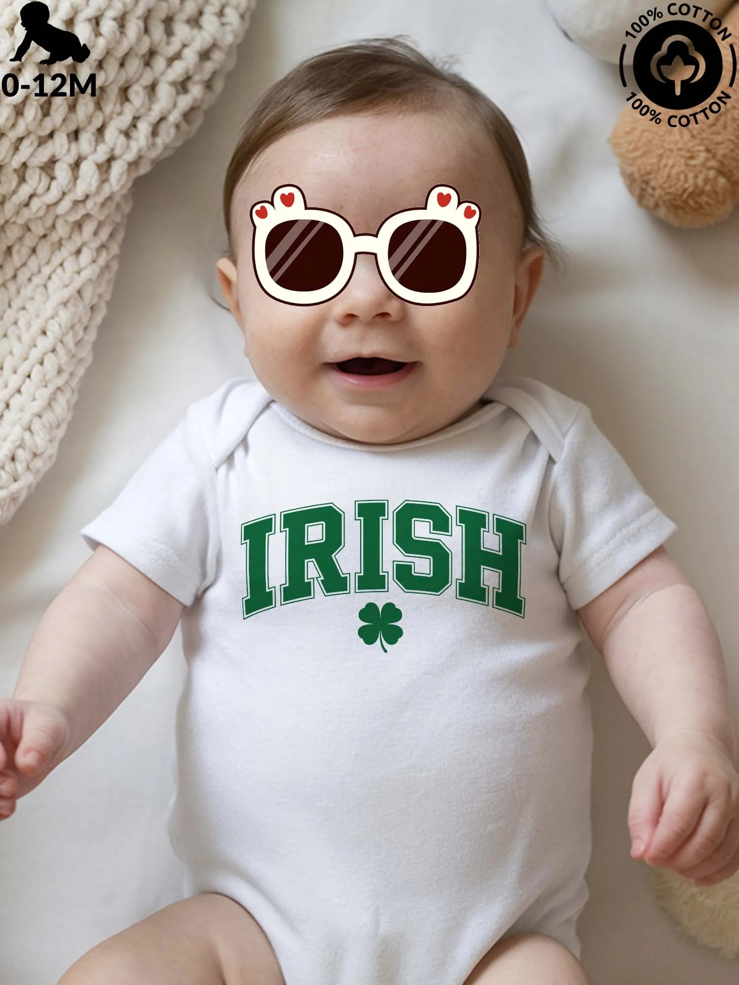 بدلة زحف للأطفال من Irish Little Shamrock للجنسين، قطعة واحدة ناعمة من القطن الخالص، ملابس مناسبة لجميع المواسم، بدلة بيضاء 190GSM #1