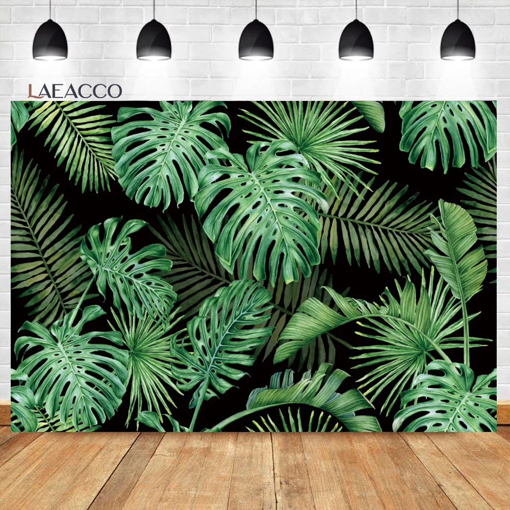 Laeacco Green Tropical Jungle Palm Leaves Backdrop Summer Wild Themed Birthday Wedding Party Portrait Photography Background