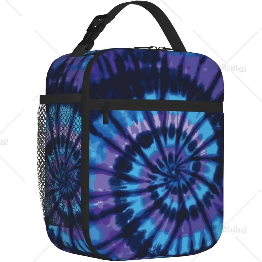 

Blue Tie Dye Insulated Lunch Box for Men Women Girls Boys Small Lunch Bag for Office Work Picnic Reusable Portable Bento Tote