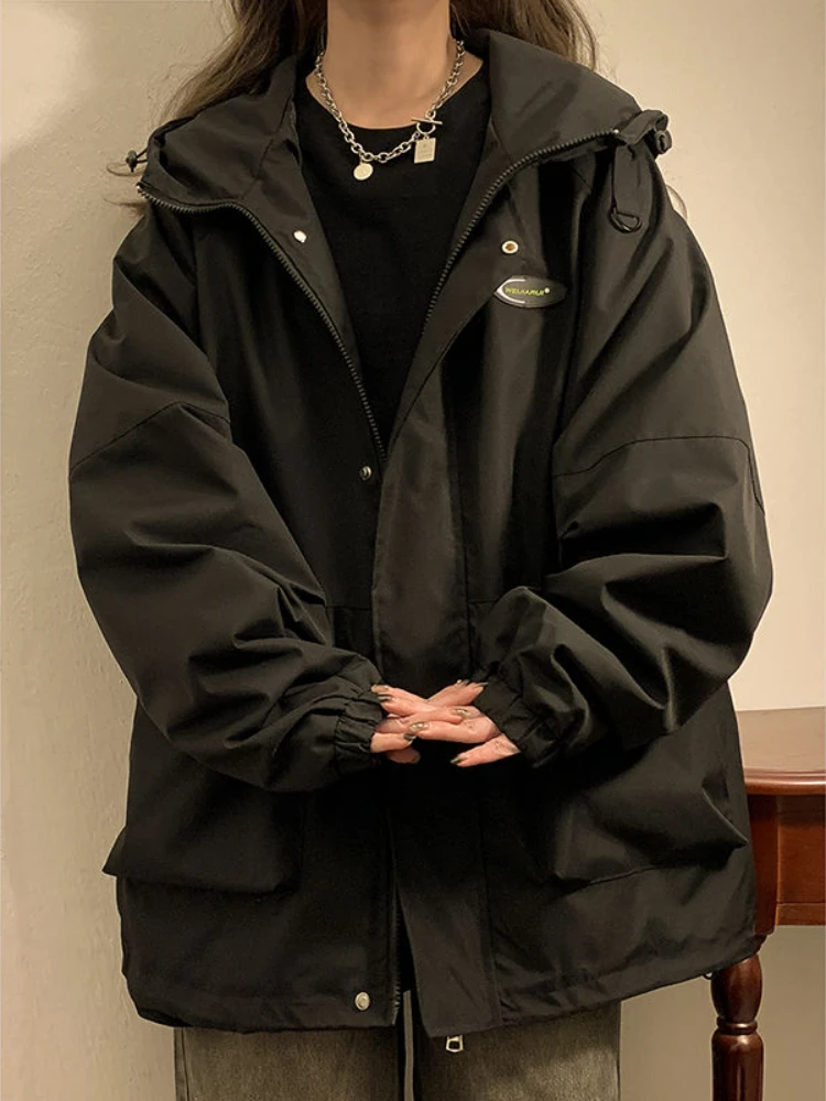 Cargo Hooded Jackets Women Solid Leisure Classic Couple Designed Baggy Japanese Style All-match Stylish Graceful Basic Seductive