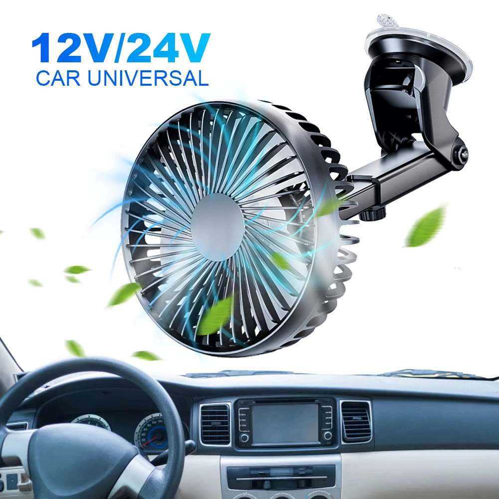 

12V/24V Auto Cooler USB Suction Cup Car Dashboard Fan 360 Degree Adjustable Mini Car Fan 3 Speeds Auto Single Head Fan