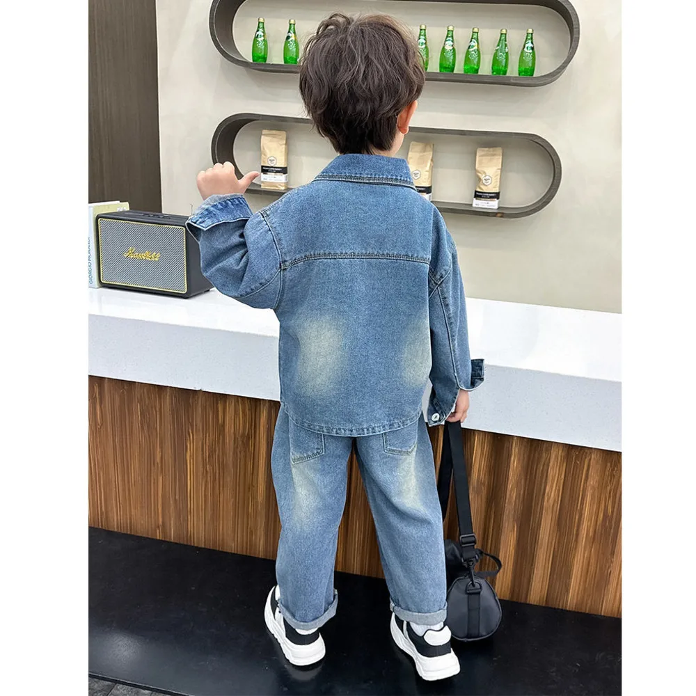 Boys' Spring Clothes Denim Jacket Jeans Two-piece Suits Handsome Cotton Design Button 2024 New Children's Cowboy Suits