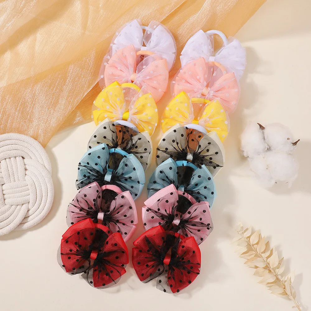 2 Teile/satz 3,15'' Schöne Spitze Band Polka Dot Bogen Haarband für Baby Mädchen Nette Elastische Stirnband Gummiband Haar Zubehör geschenk