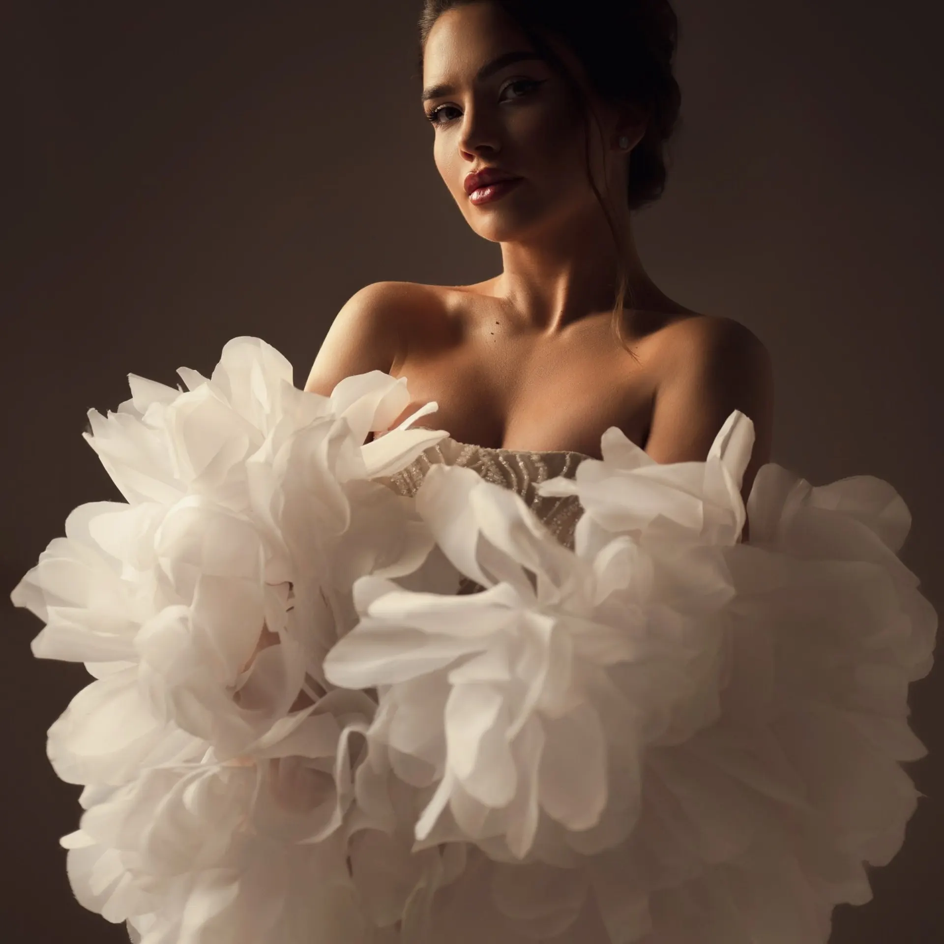 

Ivory Organza Floral Shoulder Cape, Bridal Wedding Capelet, Tulle Sheer Wedding Shoulder Cover-Up, Prom & Red Carpet Couture