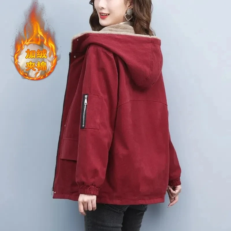 2025 herbst/Winter Neue Plüsch Verdicken Parkas frauen Koreanische Ausgabe Medium Lange Mit Kapuze Baumwolle Jacke Weibliche Lose beiläufige Mantel