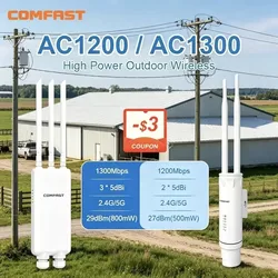 COMFAST AC1200 High Power Outdoor WiFi AP Dual Band 2.4G 5G Lange Afstand Repeater IP66 Waterdicht voor Boerderij Landelijk Tuin Dak