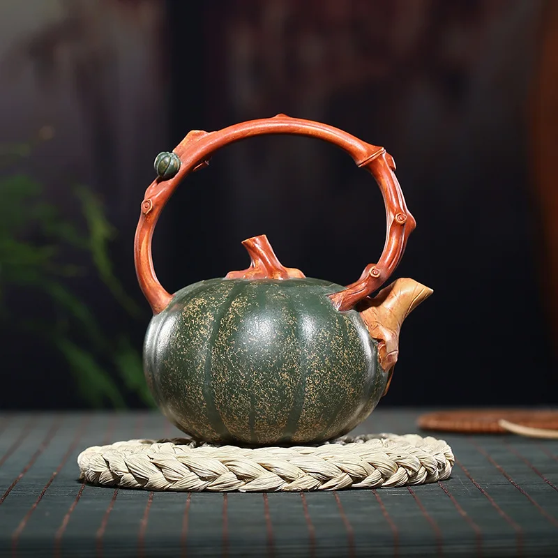 ★★Purple Clay Pot Wholesale Raw Ore Beige Clay Handmade Pumpkin Loop-Handled Teapot Teaware Gifts Manufacturer