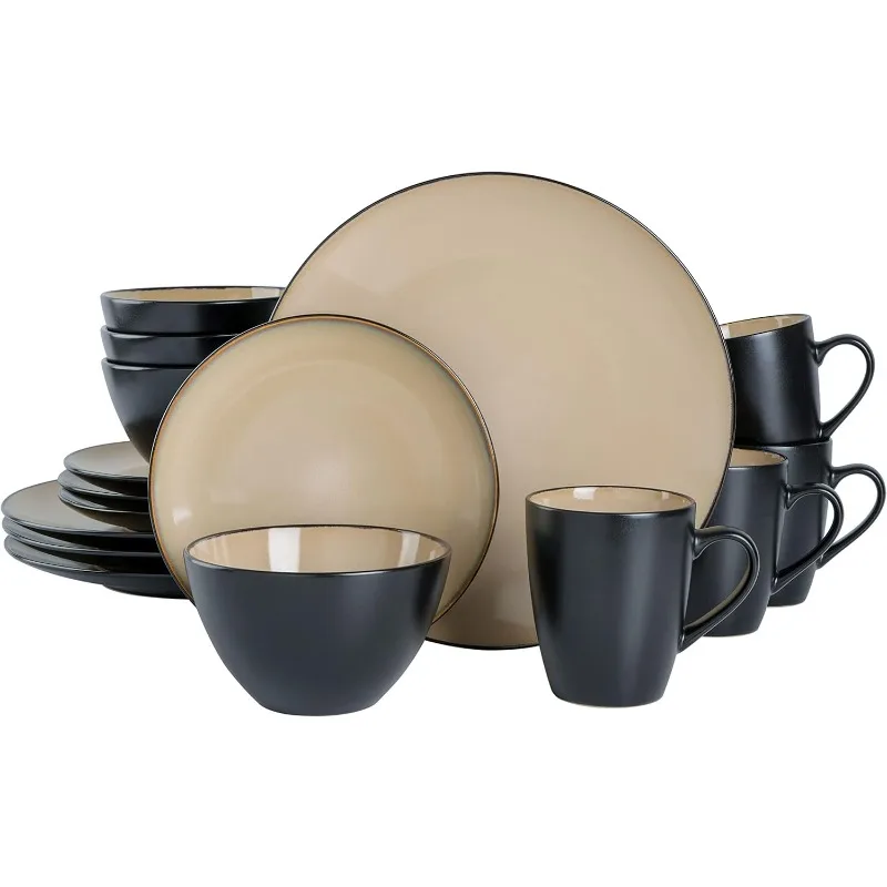 

Round Reactive Glaze Stoneware Dinnerware Set, Service for 4 (16pc), Taupe