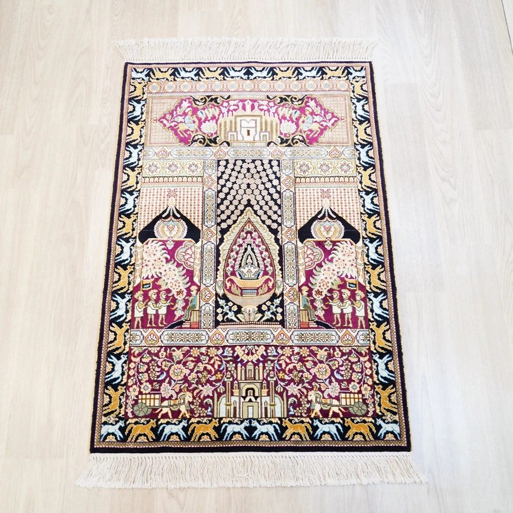 61x91cm Handmade Persian Tapestry Exquisite Small Dark Black Modern Silk Rug (TJ093A)