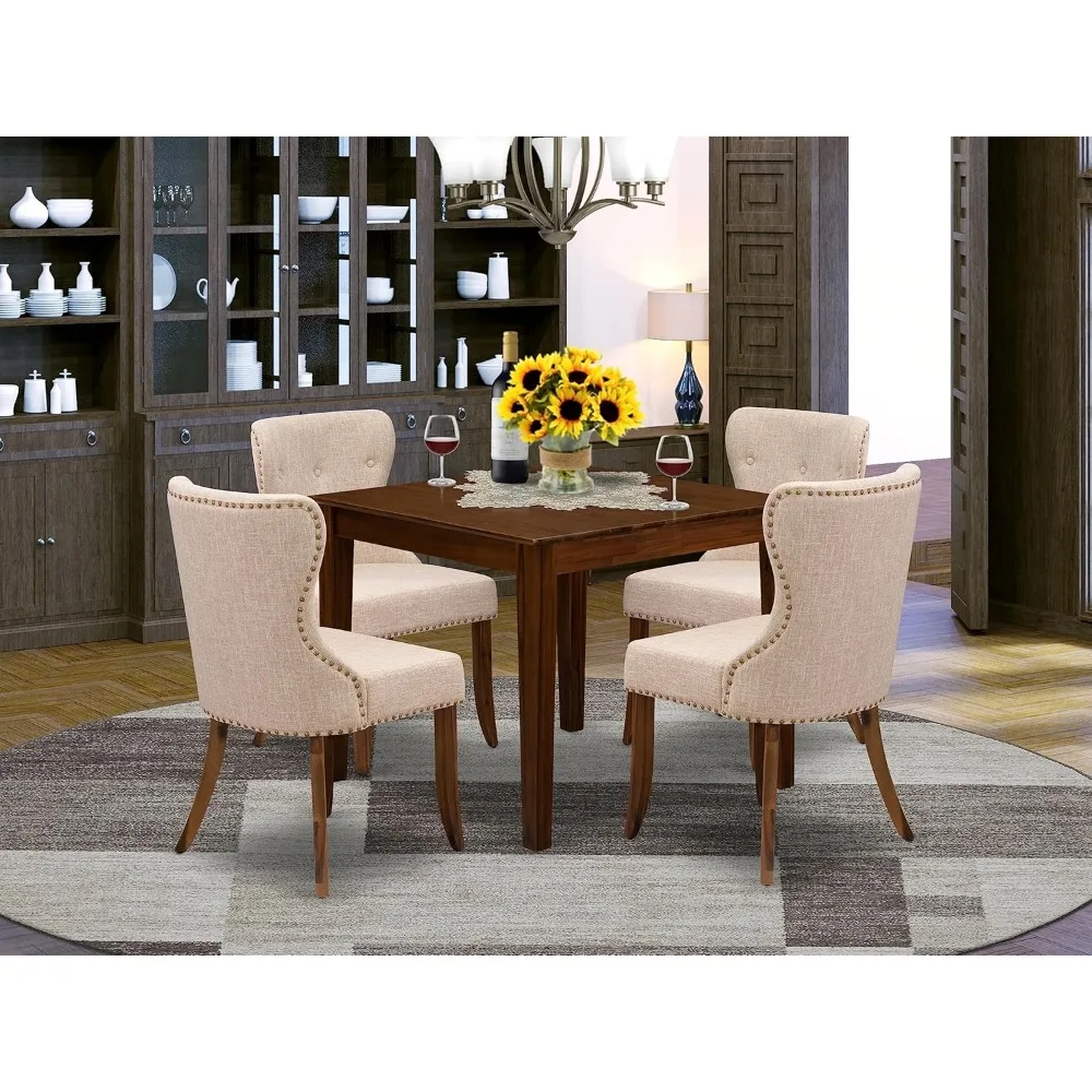 5 Piece Dinette Set for Small Spaces Contains A Square Modern Dining Table and 4 Upholstered Chairs, Dining Tables