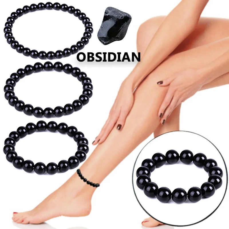 6-14MM Black Obsidian Slimming Charm Bracelet for Women Men Anti Swelling Yoga Energy Healing Stone Beads Jewelry Bracelets Gift