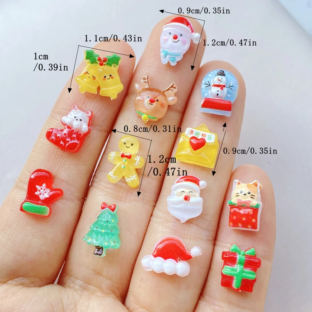 50pcs Resin Mini Colorful Christmas Snowman Tree Santa Claus Deer Flatback Figurines Nail Art DIY Scrapbook Accessories Crafts