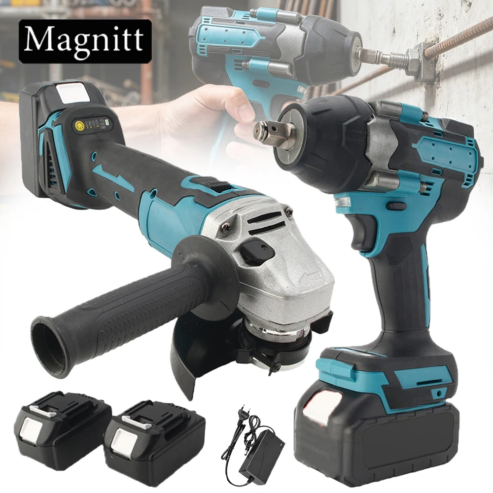 Elektrowerkzeug-Sets 125mm Bürstenloser Winkelschleifer 1800N.M Drehmoment Elektrischer Schlagschrauber 1/2 Zoll Elektrischer Schraubendreher Kombi-Set für Makita 18V Batterie
