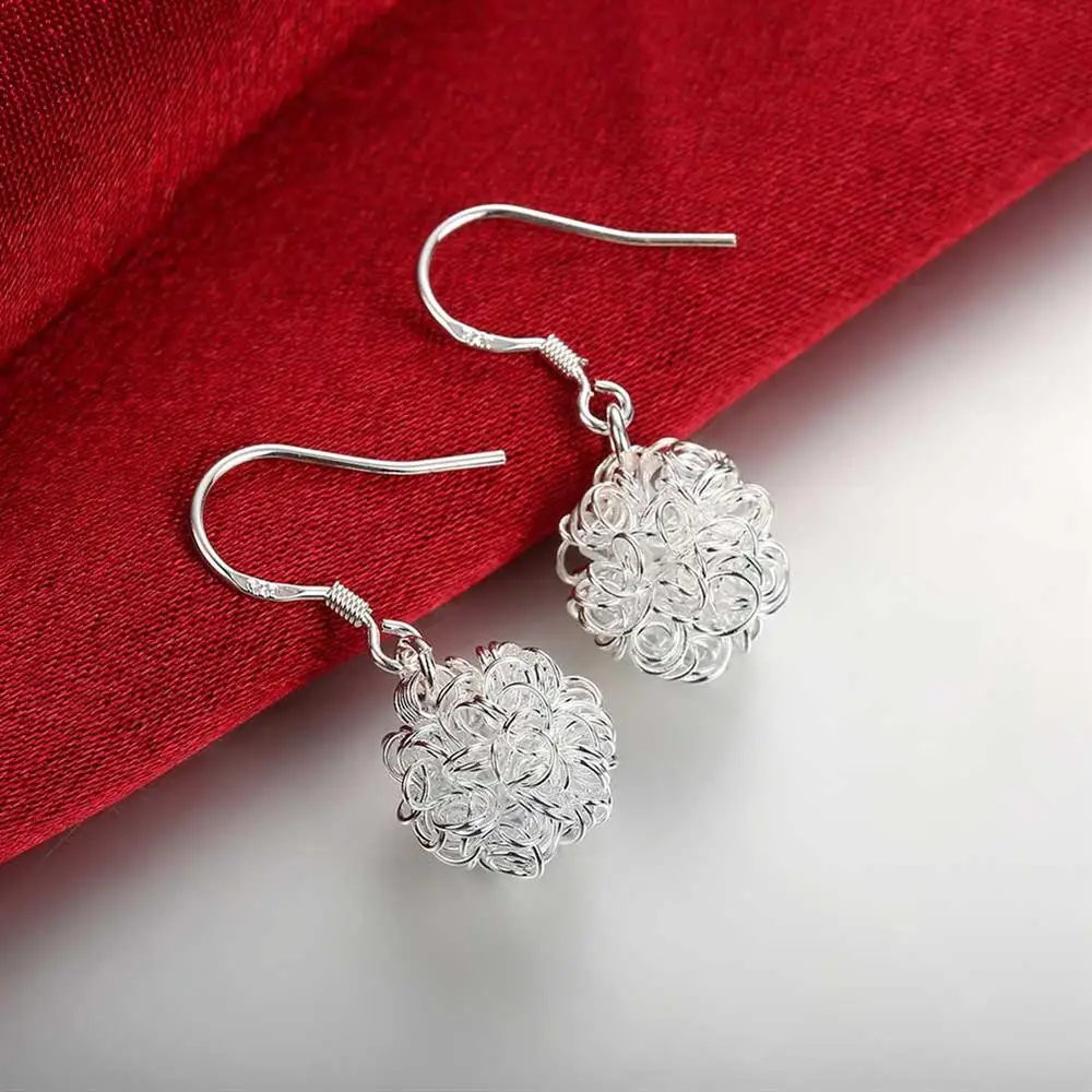 New 925 Sterling Silver Earrings Fashion Temperament for lady Women Beautiful Ball Net  Gifts Street All-match Jewelry
