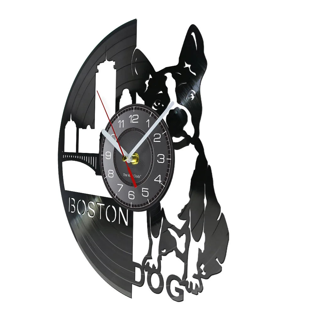 Boston Terrier Dog Wall Clock Dog Pet Shop Sign Wall Art Dog Breeds French Bulldog Vinyl Record Wall Clock Puppy Dog Owners Gift