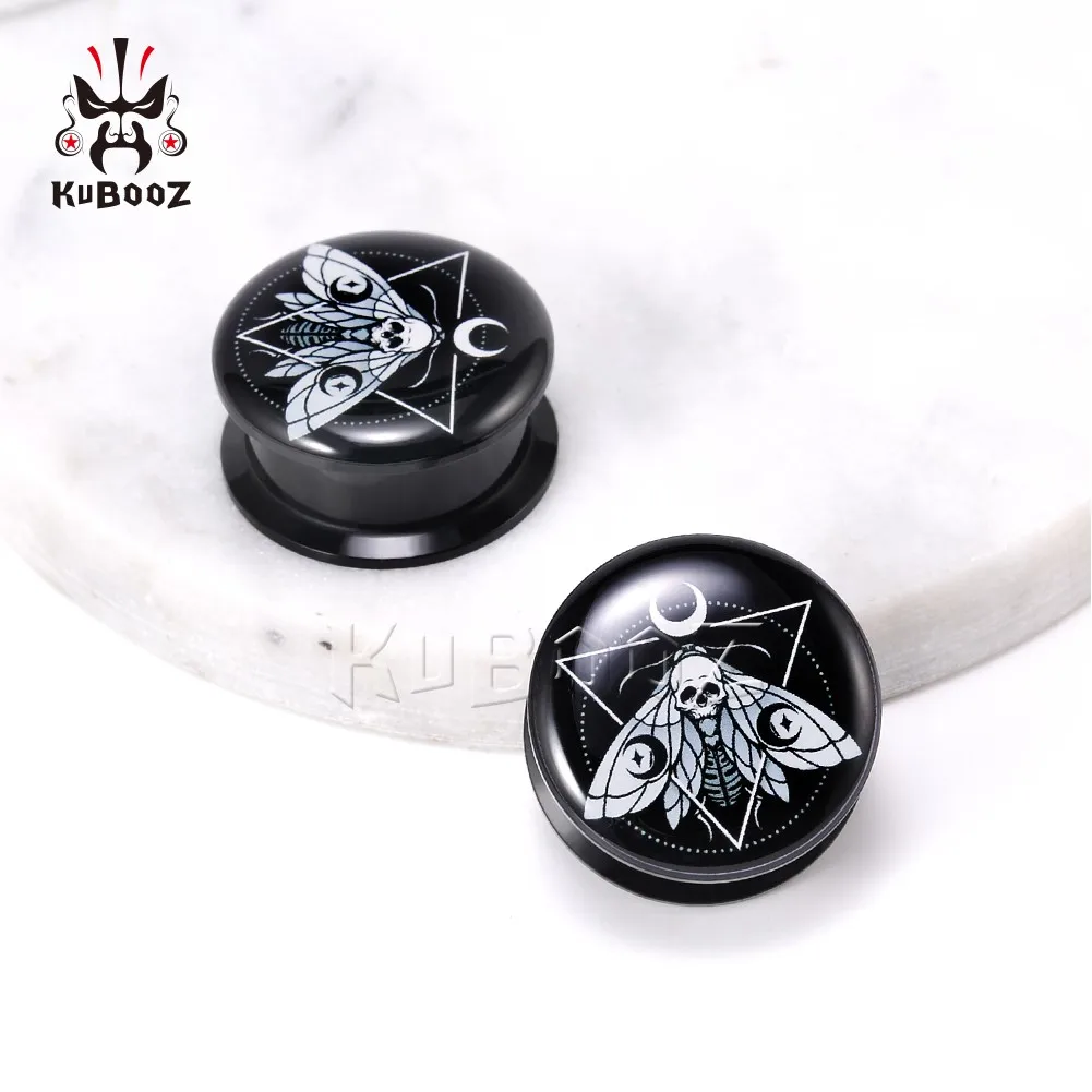 KUBOOZ Unique Acrylic Triangle Skeleton Moth Earring Gauges Ear Plugs Tunnels Piercing  Stretchers Body Jewelry Expanders 2PCS