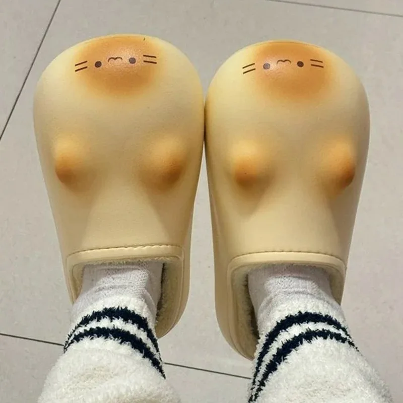 Ultra Light Cute Plush Cotton Slippers Outdoor Home Waterproof Warm Shoes Autumn and Winter Non-slip Bottom Cats Paws Slipper