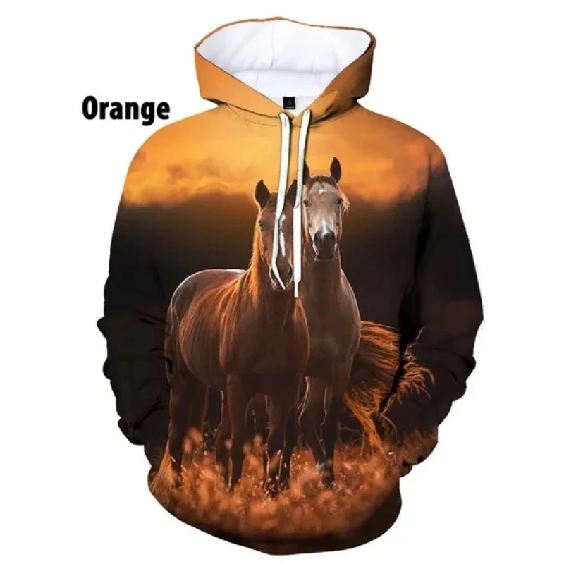 

Retro New Year Animal Hoodies For Men Horse 3d Printed Casual Y2k Sweatshirts Loose Pullover Vacation Clothes For Man Clothing