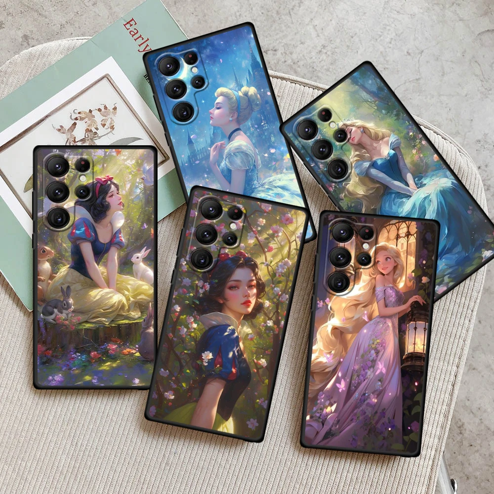 Princess Cinderella Ella For Samsung Galaxy S24 S23 S22 S21 S20 FE S10 S10E Plus Ultra Pro Lite 5G Black Cover Phone Case