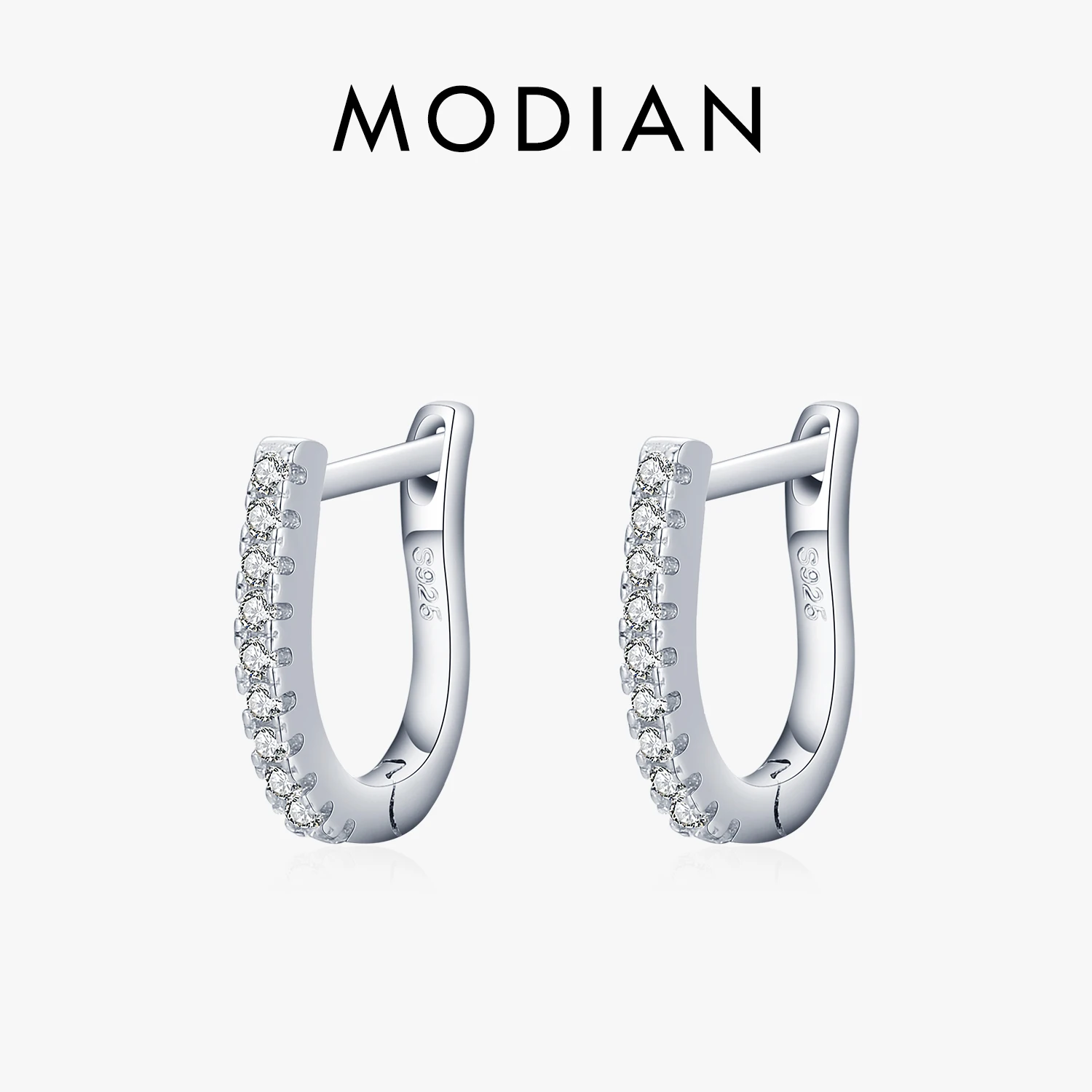 

MODIAN 925 пробы серебряные изысканные серьги U-образной формы сверкающие серьги-кольца с кубическим цирконием для женщин Изысканные ювелирные изделия