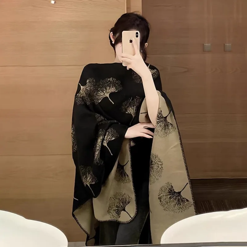 

1 шт., женский шарф-кардиган с принтом, подходящий для повседневной носки осенью и зимой