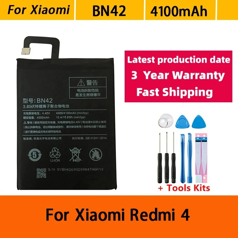 NEW 4100mAh BN42 Battery For Xiaomi Redmi 4 Hongmi 4 Redmi4 High Quality Mobile Phone Battery Bateria Batteries+ Tools