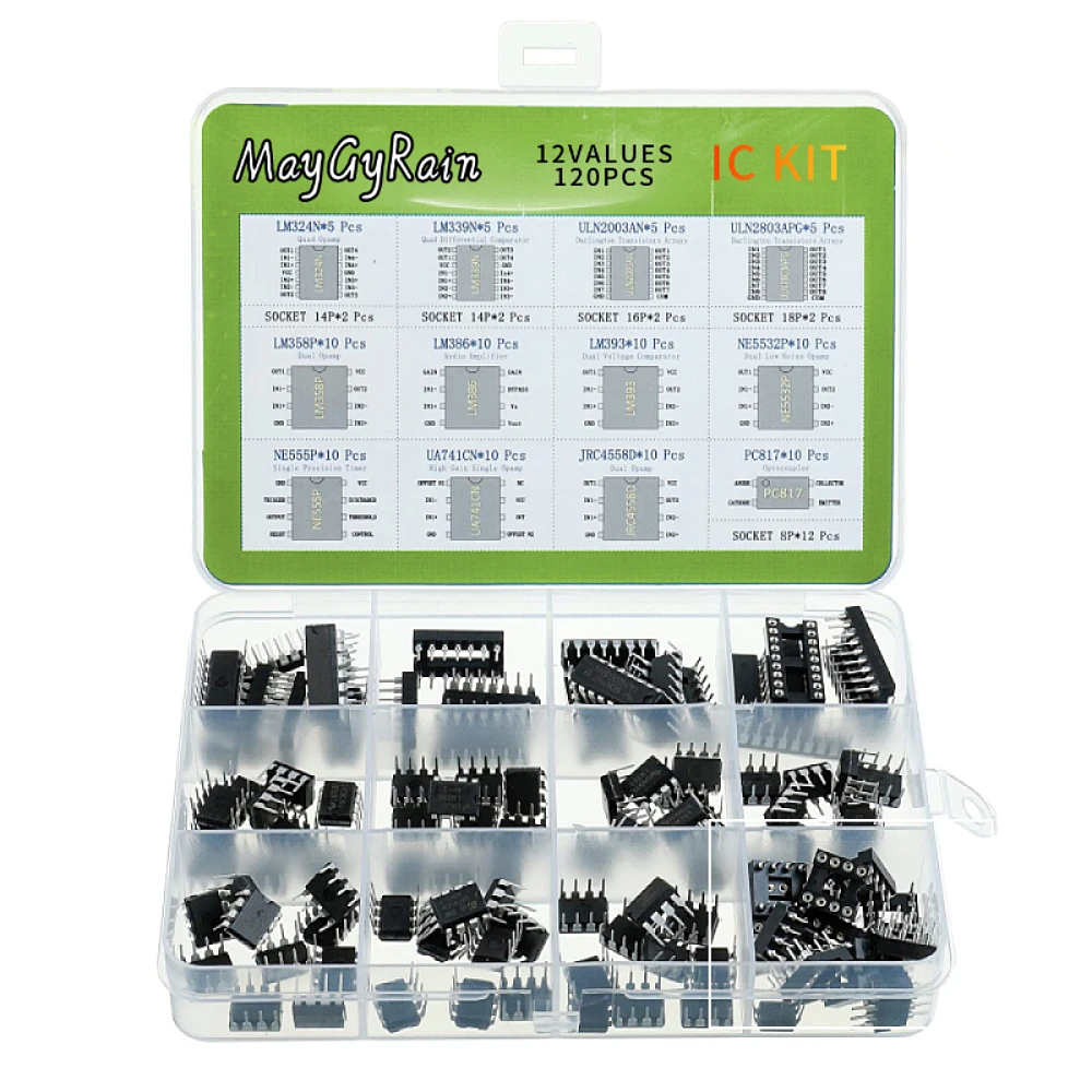 12 Values IC Assortment Kit LM324 LM339 ULN2003AN ULN2803APG LM358P LM386 LM393 NE5532P NE555P UA741CN JRC4558D PC817