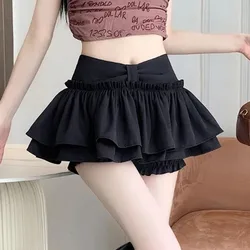 White Sweet Mini Skirts Women Summer High Waist Ruffles Skirts Y2K Female Korean Preppy Solid All-Match A Line Ballet Skirts