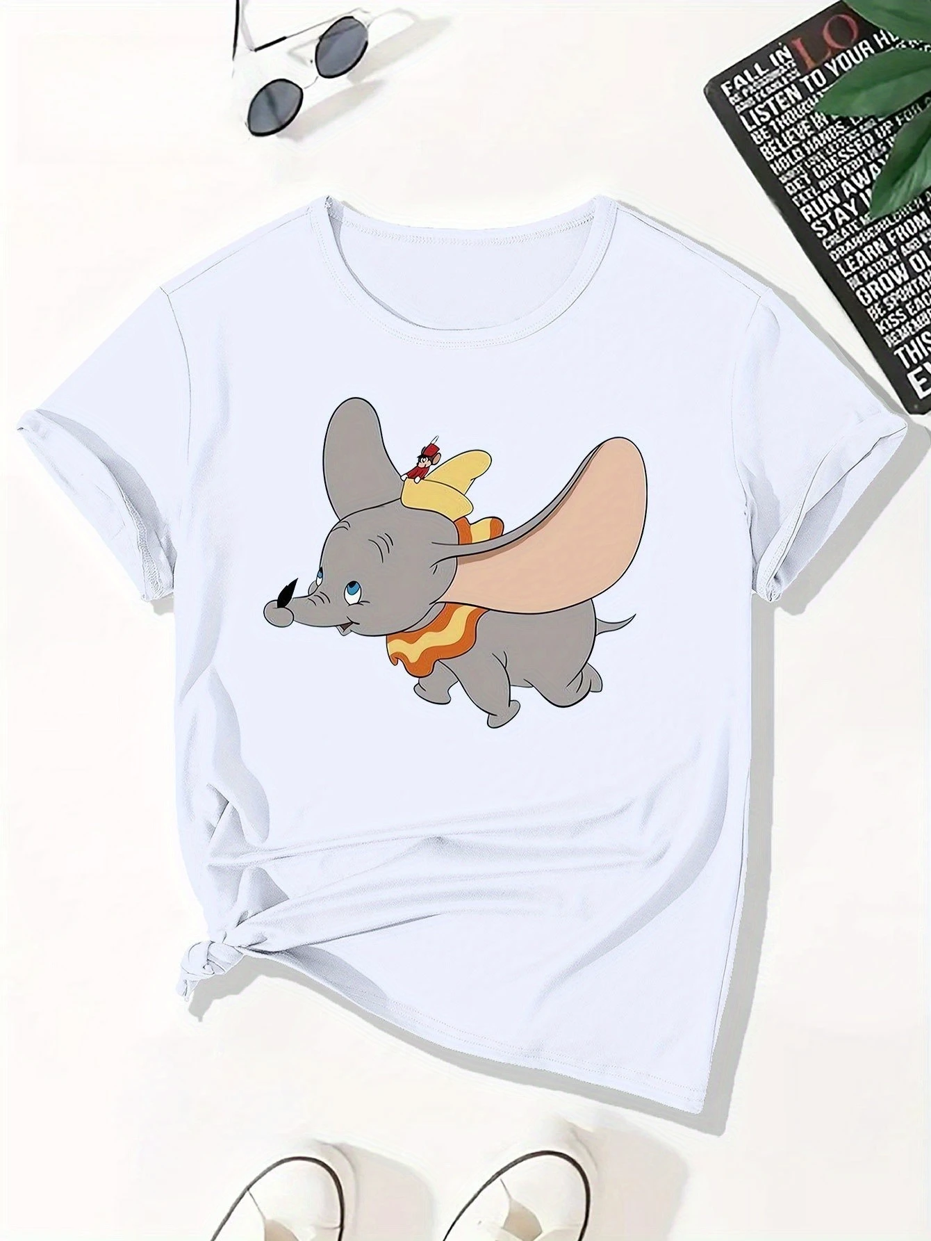 

Летающий слон с мультяшным графическим принтом, лето, осень, зима, хлопковые мужские и женские футболки с короткими рукавами, роскошные уличные футболки