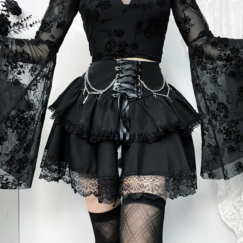 Y2K Kawaii Harajuku Aesthetic Sexy Black A Line High-waisted SkirtsGoth Plaid Pleated Mini Skirt Summer Women Skirts Streetwear