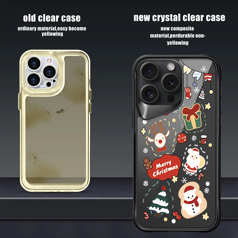 عيد ميلاد سعيد نمط قضية الهاتف آيفون 16 برو ماكس 16 15 14 13 برو ماكس 16 15 14 زائد للصدمات الاكريليك لينة غطاء إطاري #2