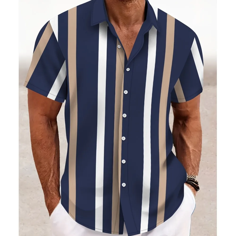 Casual Men's Shirts Camisas Masculina Shirts For Man Men's T-shirt Menswear Clothes Business Commuting Striped Printed All-match