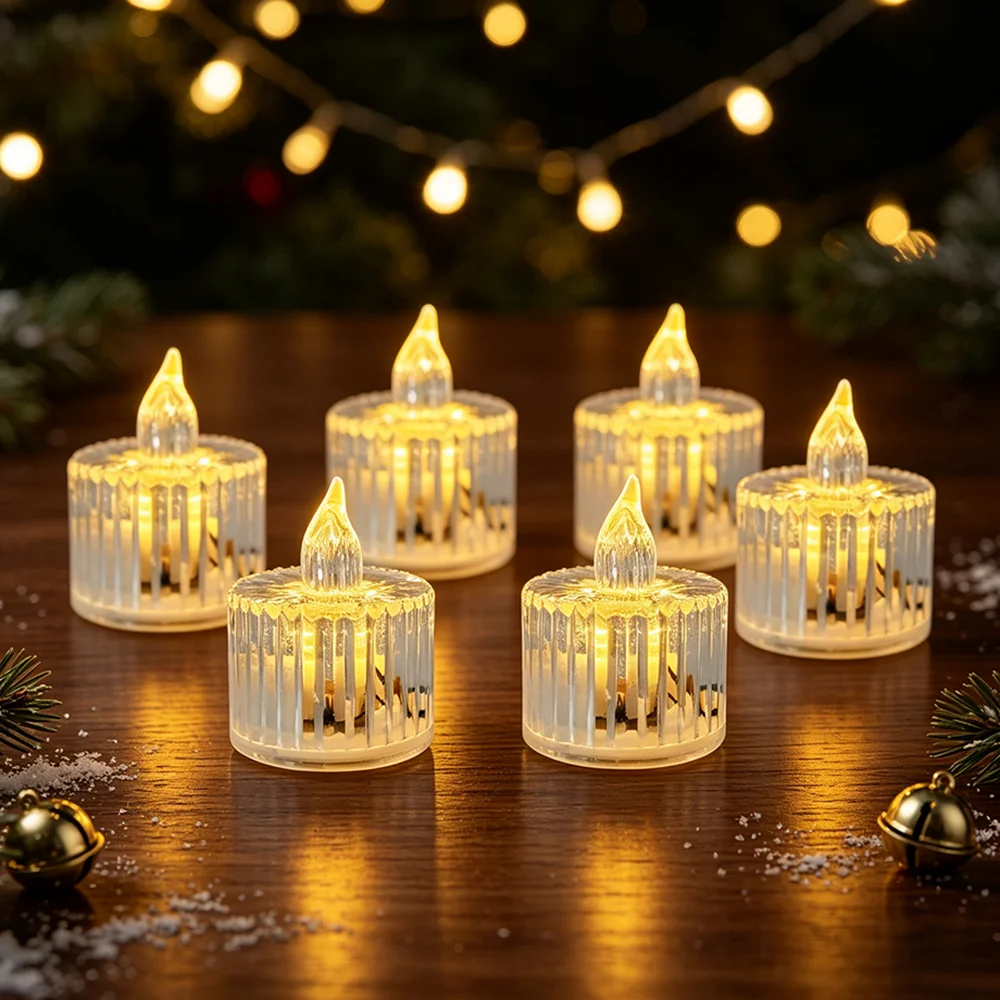 6pcs/set LED Simulated Tea Wax Lamp, Warm White Light Always on, Christmas Party, Wedding, Home, Desktop Bedroom Soft Decoration