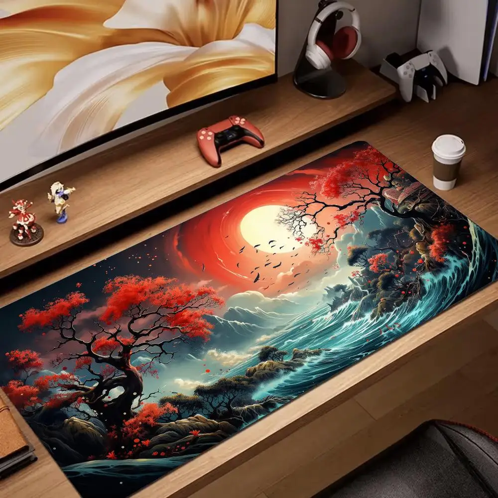 Red and Black Art Landscapes Mouse Pad Rubber Anti-Slip Desk Mat Gamer PC Accessories Gaming Mat Keypad Expansion Mousepad