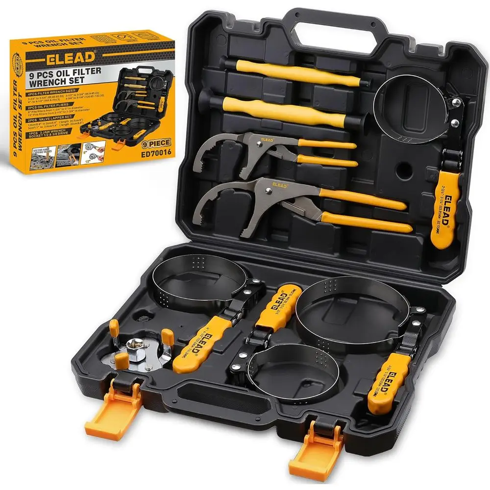 

9-Piece Oil Filter Wrench Set, Wrenches Cover 2-3/4 to 5-1/4, 9 & 12 Adjustable Oil Filter Pliers, Lapper Set, 3-Jaw Removal Too