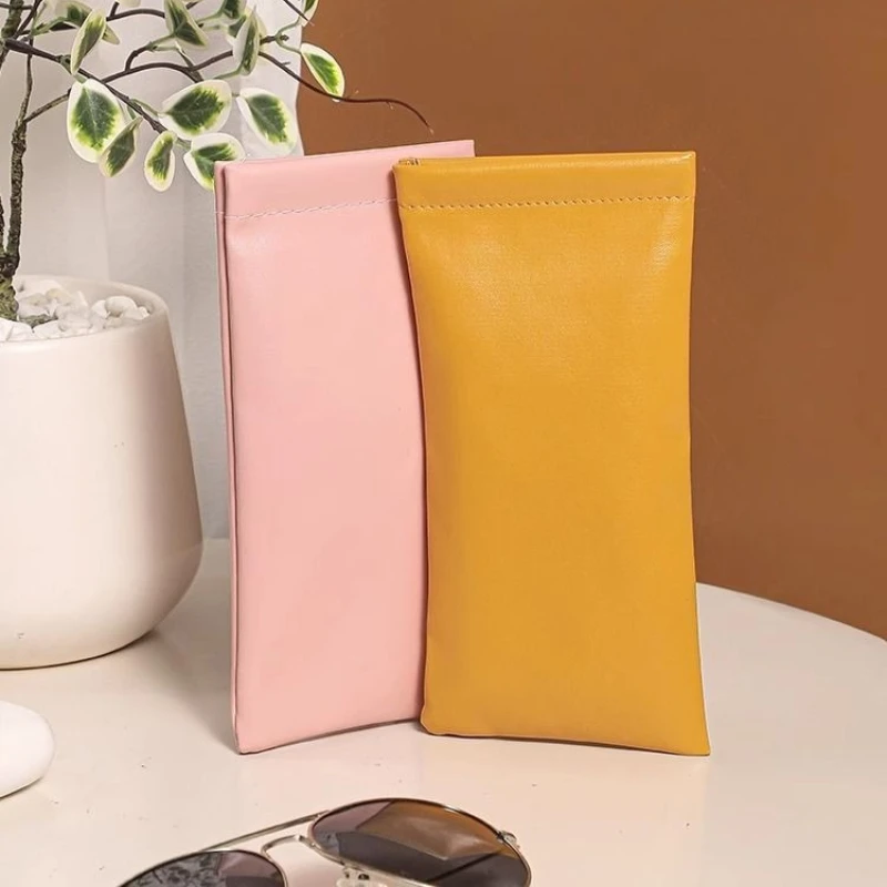 Unisex Leather Eyeglass Case Portable Auto-Close Spring Hinge for Sunglasses Super Soft Portable Solid Color Sunglasses Case