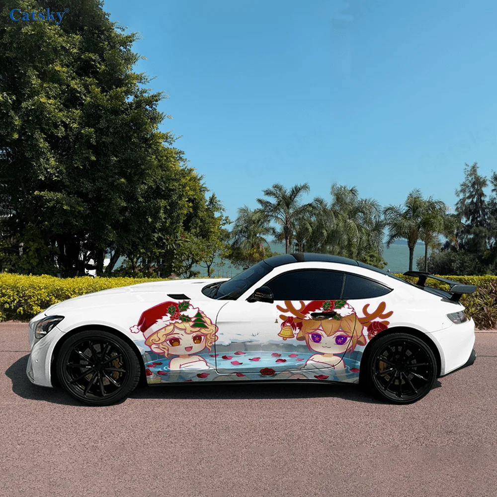 Christmas Girls Hot Spring Car Vinyl Wraps Decal Self-adhesive PVC Sticker Suitable for Trucks SUV Decor Auto Accessories Gift