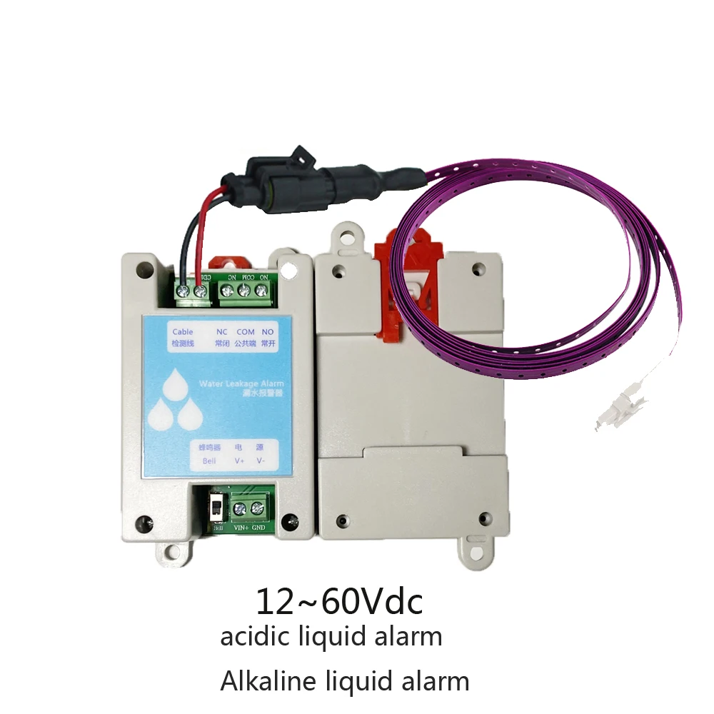 Machine Room Acidic Liquid or Alkaline Liquid Leak Alarm Detector With Detect Cable NC/NO Relay Signal Output Leakage Sensor