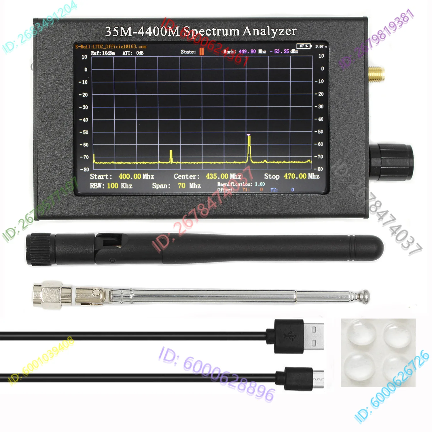 

4.3-Inch TFT color LCD screen, handheld portable spectrum analyzer 35M-4400MHz spectrum analyzer