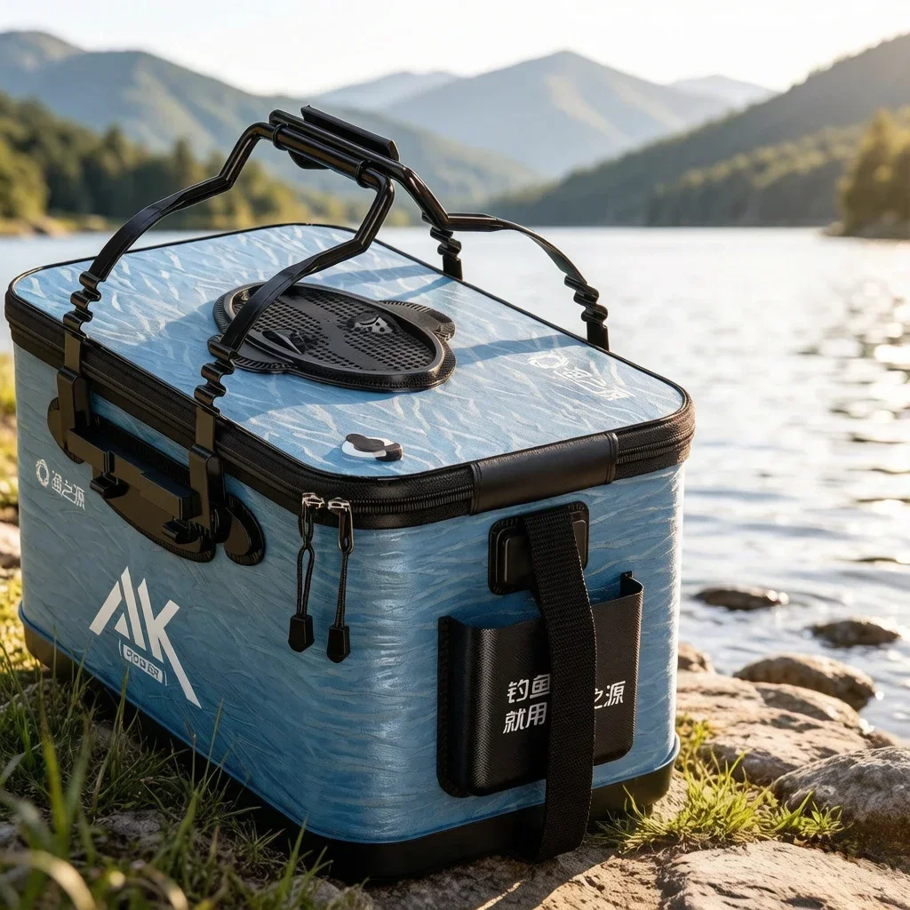 35cm Large Foldable Live Fish Box, Integrated Fishing Water Bucket, Scratch-Proof Wear-Resistant Durable for Fishing Trip