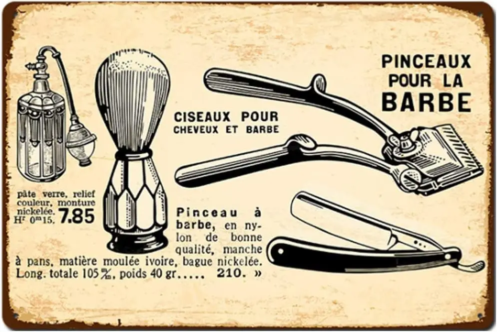 Original Retro Design Vintage Barber Tools Tin Metal Signs Wall Art | Thick Tinplate Print Poster Wall Decoration for Barber Sho