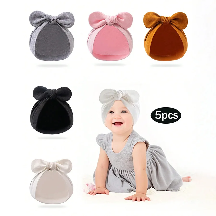 Nueva gorra con pañuelo de color sólido para niños, gorra india para bebé, gorra con nudo de bola para bebé, oreja de conejo al por mayor europea y americana ins ho