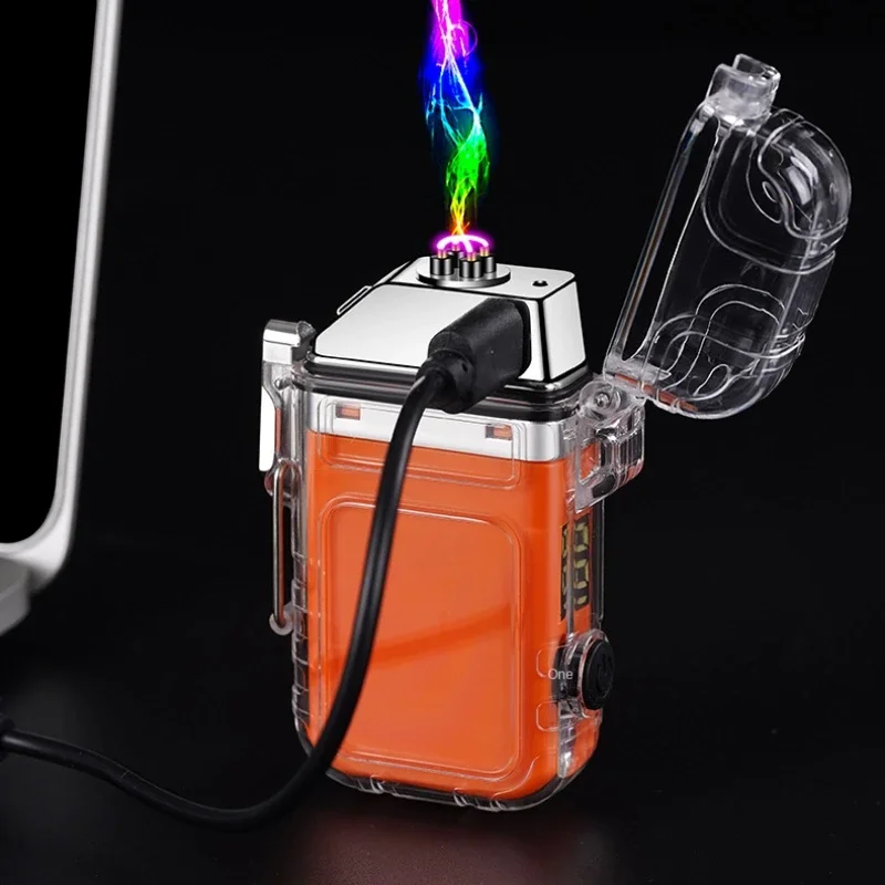 2023Windproof Waterproof Lighter Plasma ARC USB Lighter Electric Flashlight Transparent Lighter Outdoor Camping Gift