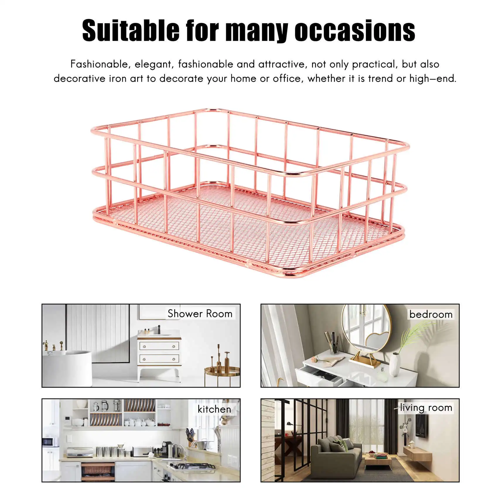 

A50I Storage Basket Metal Wire Bathroom Shelves Makeup Organiser Rose Gold Brush Pen Holder Wire Mesh Bathroom Toiletries Storag