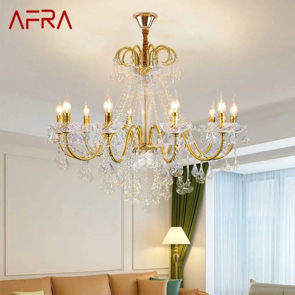 AFRA French Luxury Crystal Pendent Lamp European Living Room Restaurant Bedroom Villa Hotel Duplex Staircase LED Chandelier